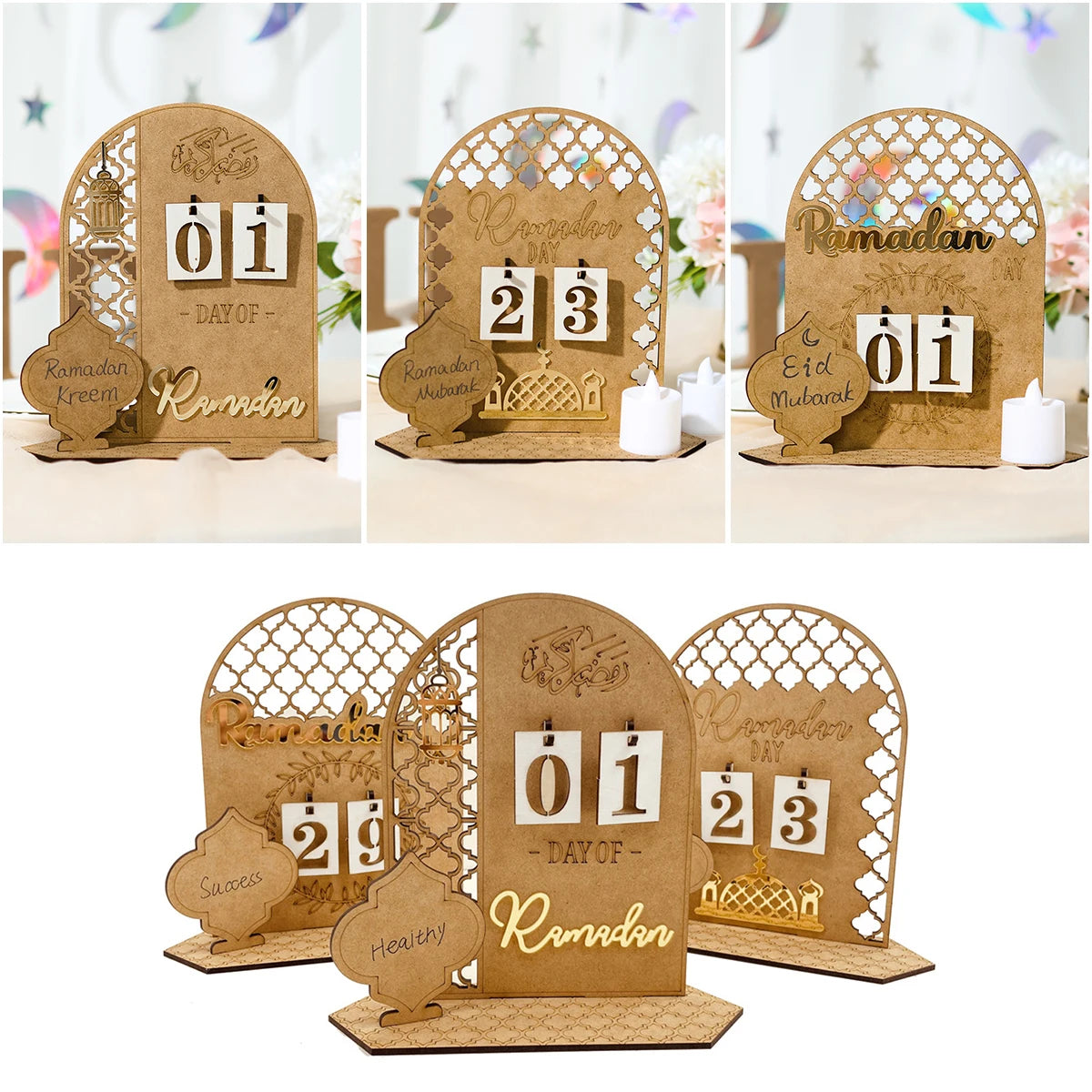 Wooden Decoration Ramadan Countdown Calendar - Golden Alif Gallery