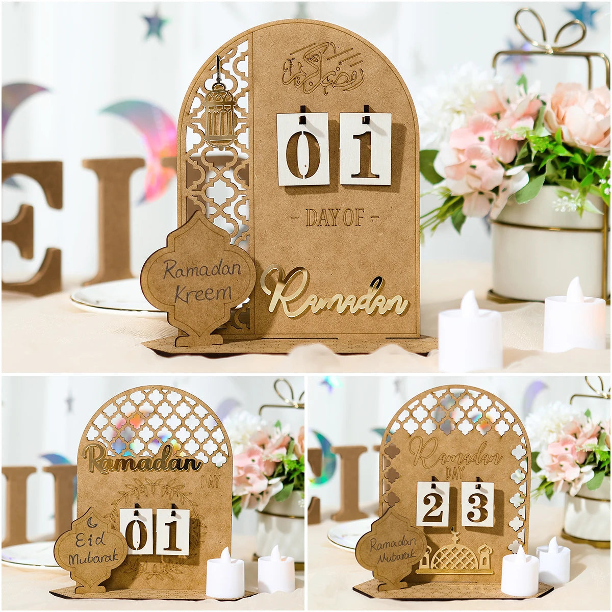 Wooden Decoration Ramadan Countdown Calendar - Golden Alif Gallery