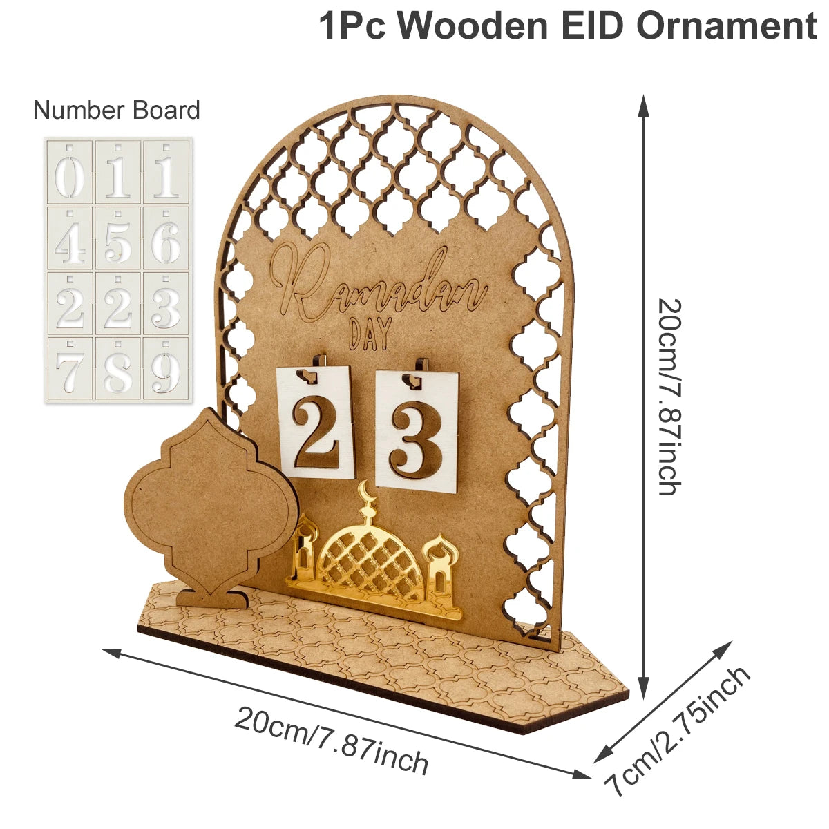 Wooden Decoration Ramadan Countdown Calendar - Golden Alif Gallery