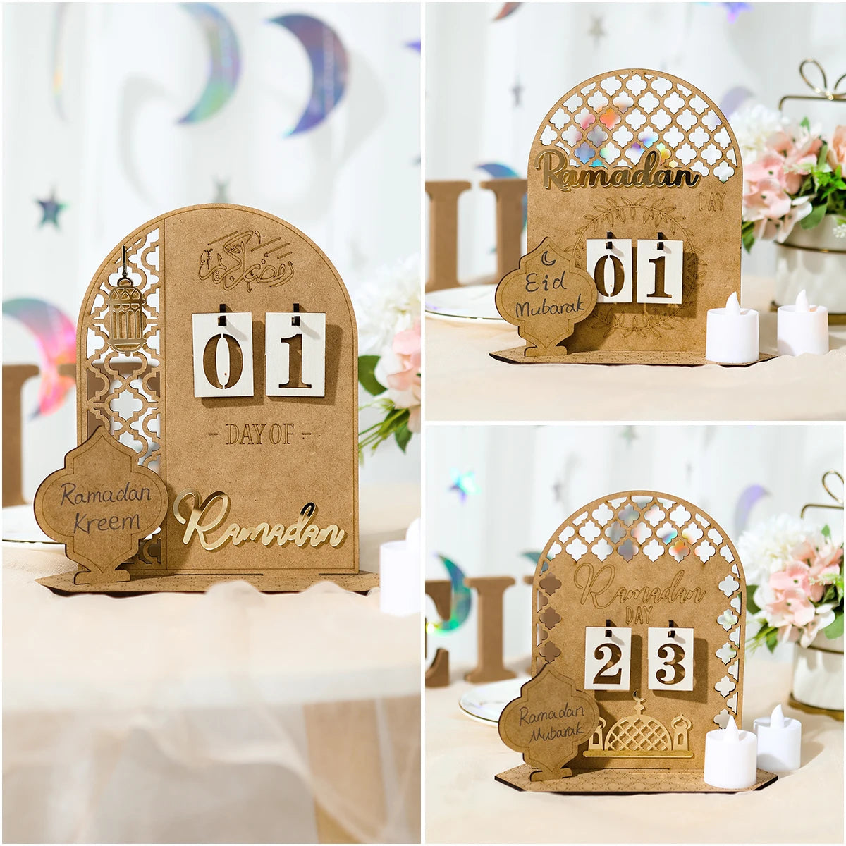 Wooden Decoration Ramadan Countdown Calendar - Golden Alif Gallery