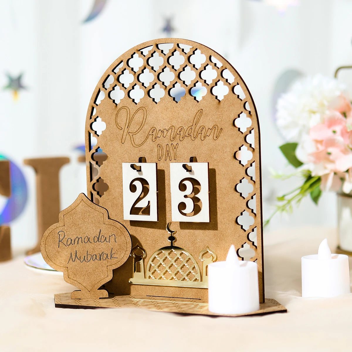 Wooden Decoration Ramadan Countdown Calendar - Golden Alif Gallery